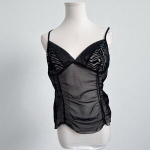 Sheer Black Zebra Mesh Ruched Camisole – Y2K Panther Babe Aesthetic
